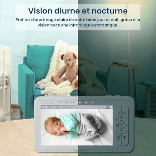 Babysense Baby Monitor HD Video Monitor - 5" Split Screen Baby Monitor with 2 720P Cameras, Two-Way Audio Talk, Long Range, Adjustable Nightlight, Night Vision, Lullabies - Image 4