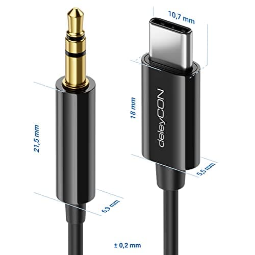 deleyCON 0.15m USB-C to 3.5mm Jack Short AUX Audio Cable Compatible with Apple Samsung Google Huawei Xiaomi Smartphone Tablet Car Headphone Jack Plug - Black - Image 7