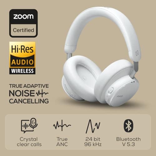 AKG N9 Hybrid Over-Ear Headphones - Crystal Clear Sound Wireless, True Adaptive Noise Cancelling, Zoom Certified Call Quality, 100 Hours of Battery Life, Bluetooth, USB-C, White - Image 3