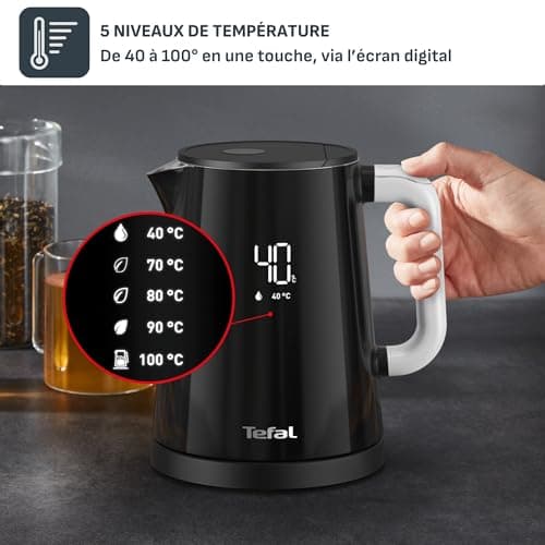 Tefal Electric kettle, Fast boiling, 1 L, Automatic Shutdown, Removable filter, Digital display, 5 temperatures, Keep warm 30 min, Stainless steel interior, Smart'N Light, Black, KO854830 - Image 5