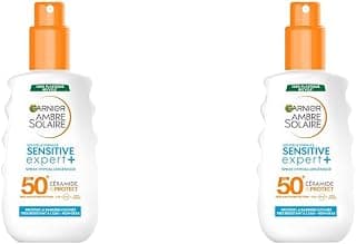 Garnier Ambre Solaire Sensitive Expert+ - Spray Solaire Hypoallergénique Adulte - Très Haute Protection FPS50+ - Non Gras & Non Collant - Waterproof - 150 ml (Lot de 2)