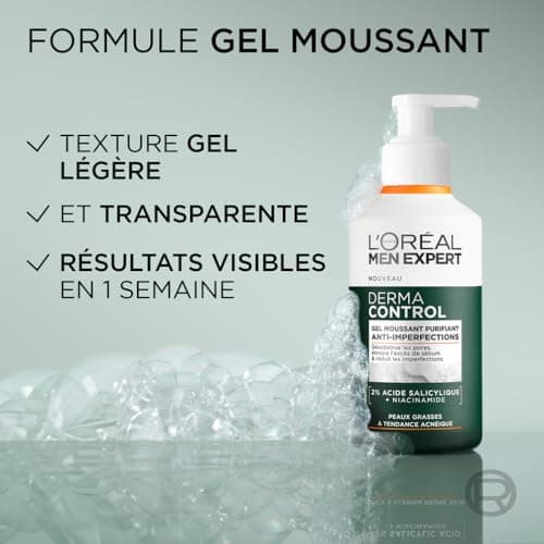 L'Oréal Men Expert - Gel Moussant Purifiant Anti-Imperfections - Nettoyant - Désobstrue les Pores et Réduit les Imperfections - Enrichie en Acide Salicylique - Derma Control - 260 ml - Image 7