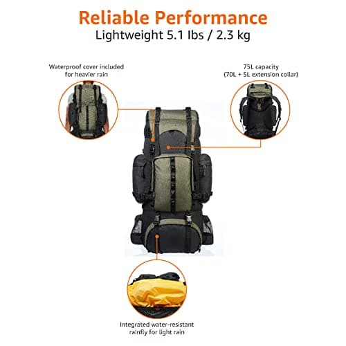 Amazon Basics Sac à dos de randonnée à armature intérieure avec housse de pluie - Image 5