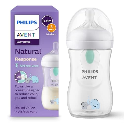 Philips Avent Biberon à Réponse Naturelle de 260 ml avec valve AirFree, sans BPA pour les bébés de 1 mois et +, motif éléphant (modèle SCY673/81) - Image 2