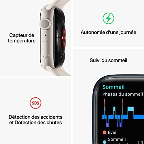 Apple Watch Series 8 (GPS, 45mm) - Silver Aluminum Case with White Sport Strap - Regular (Refurbished) - Image 7