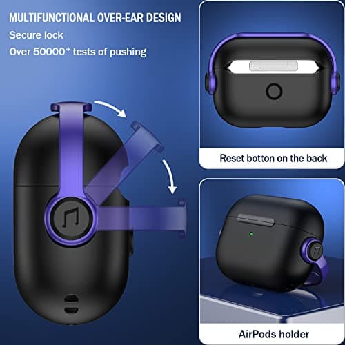 R-fun Case Compatible with Apple Airpods Pro (2023/2022/2019, 2nd/1st Gen), USB-C/Lightning Cable, Music Headphone Case with Safety Lock and Cleaning Kit, Black/Purple - Image 3