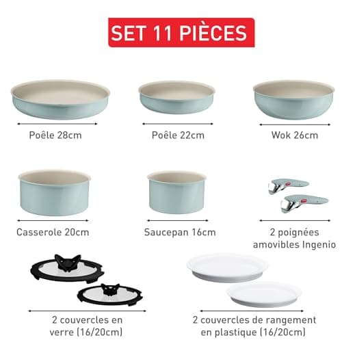Tefal Ingenio Serenity, 11-Piece Cookware Set, Non-Stick Coating, Secure Removable Handles, Stackable Design, Induction, L828SB04 - Image 4