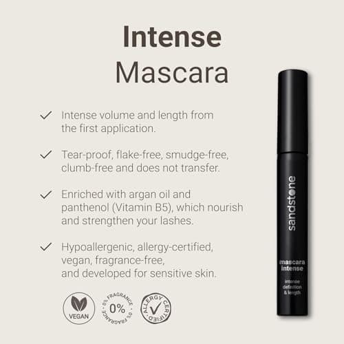 Sandstone Scandinavia Mascara Intense pour Yeux Sensibles - Hypoallergénique & Vegan - Anti-Bavures - Allongeant & Séparateur - Sans Parfum (Noir) - Image 3