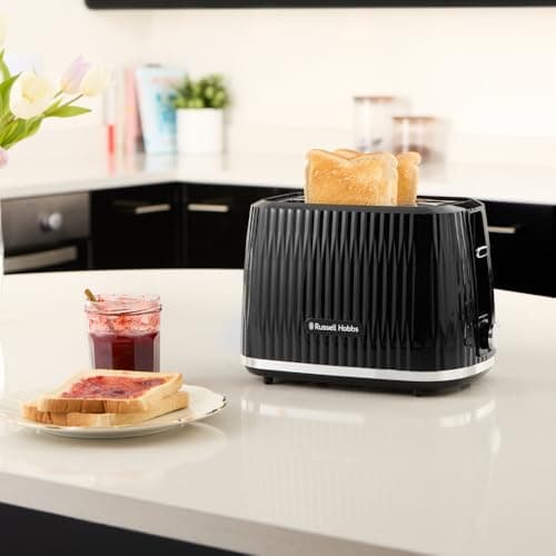 Russell Hobbs Grille-pain 2 fentes larges (6 niveaux de brunissage, surélévation, dégivrage, réchauffe-viennoiseries, arrêt automatique, ramasse-miettes amovible, design texturé noir) Eden 27371-56 - Image 8