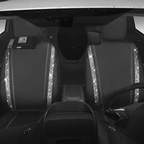 CAR PASS Waterproof Leather Car Seat Covers, Bling Diamond Shiny Sparkling Crystal, Universal for 95% of All Automobiles Trucks SUV Women Men (Front, Silver) - Image 7