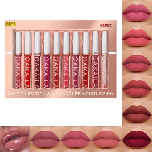 10 Couleurs Rouge à Lèvres Liquide Mat nude ensemble velouté longue durée antiadhésif tasse, rouge à lèvres imperméable et durable (01) - Image 3