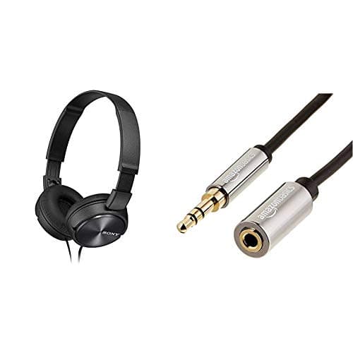 Sony MDR-ZX310B Foldable Headphones - Black & Amazon Basics Stereo Audio Extension Cable (3.5mm Male to Female) 7.6m - Image 2