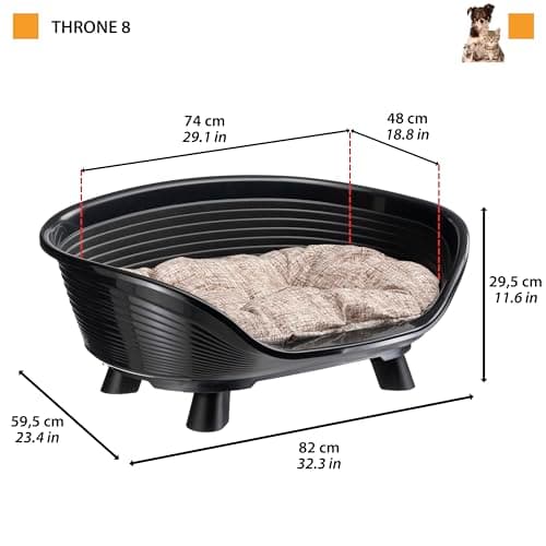 Ferplast Panier Chien avec Coussin en Coton, Lit sureleve chien, Lit pour Chien en Plastique Moyen, Plastique Recyclé, Corbeille Chien, Respirant Antidérapant, THRONE 82 x 59,5 x h 29,5 cm, Noir - Image 4