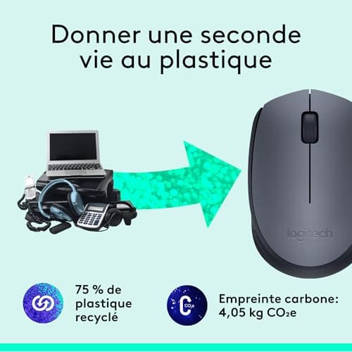 Logitech M170 2.4GHz Wireless Mouse with Nano Receiver, Optical Tracking, Long-Life Battery 12 Months, Ambidextrous, Compatible with PC/Mac/Laptop - Grey Black - Image 6