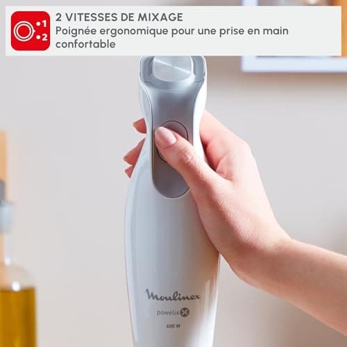 Moulinex Hand Blender, 600 W, 2 Speed, Ergonomic Handle, Stainless Steel Splash-Proof Foot, Dishwasher Safe, 4 Blades Powelix Technology, Daily Chef White DD551110 - Image 6
