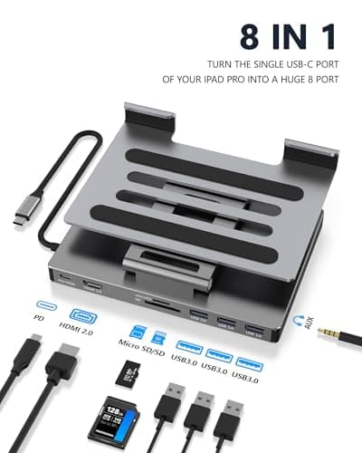 iPad Pro USB C Hub Stand, Adapter for iPad Pro M4 M2 M1 13 12.9 11 inch iPad Air Docking Station Foldable 4K 60Hz HDMI, PD Charging, SD/TF Card Reader, 3 USB 3.0, 3.5 mm Audio, iPad Dock Accessories - Image 4