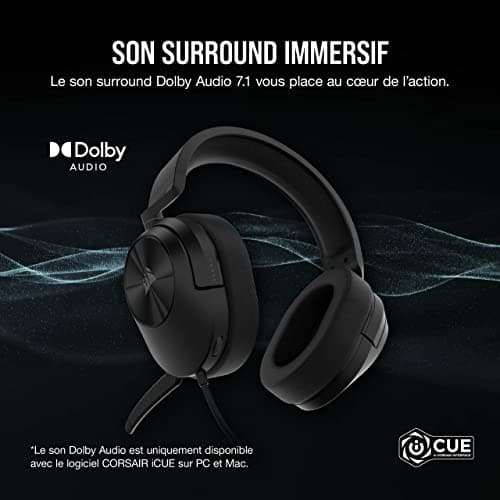 Corsair HS55 Surround Lightweight Multiplatform Wired Gaming Headset - Dolby 7.1 Surround Sound - iCUE Compatible - PC, Mac, PS5, PS4, Xbox, Nintendo Switch, Mobile - Carbon - Image 3