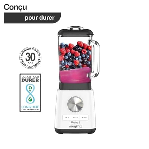 Magimix Blender Mixeur Professionnel - Hachoir, Blender pour Smoothie, Mixeur Soupe, Hachoir Blender Multifonction - Bol en verre - Blanc - Image 6