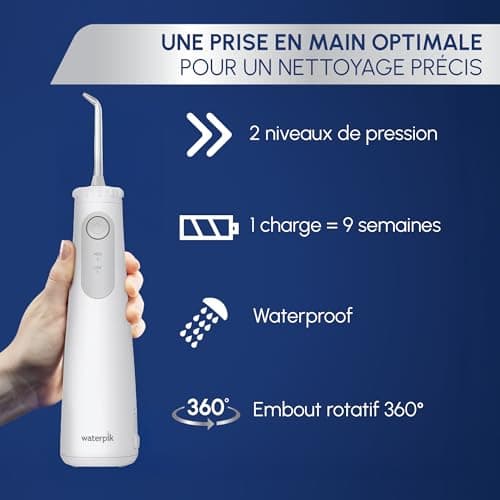 Waterpik WF-27 Pearl, UFSBD Recommended Cordless Irrigator, Rechargeable Dental Jet, Removes Plaque, 2 Pressure Levels, 60 Seconds Cleaning, 3 Tips Included, Waterproof, White - Image 7