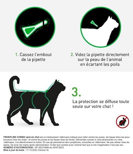 FRONTLINE Cat Combo - Fleas, Ticks & Lice - Against Larvae & Eggs - Kills & Kills - Protects Animals & Habitat - Up to 4 Weeks - Made in France - 3 Spot On Pipettes - Image 6