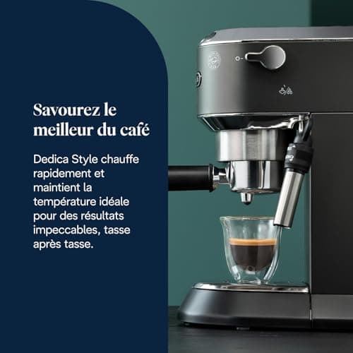 De’Longhi Dedica Style - Perfetto Machine à Expresso Compacte, Mousseur de Lait Manuel pour Expresso et Cappuccino, Compatible Dosettes ESE, Panneau de Commande à Boutons, Largeur 15cm, Noir(EC685.BK) - Image 5