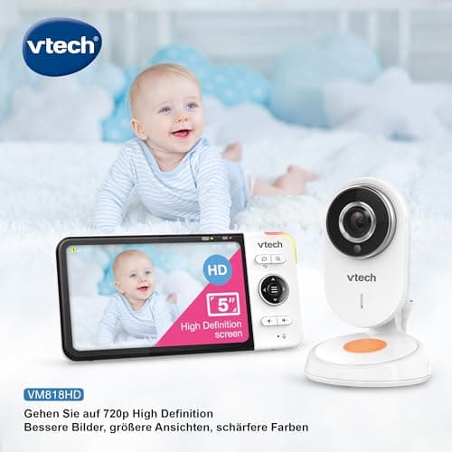 Vtech VM818 HD Baby Monitor - Video Baby Monitor with Wide Angle Camera - HD Video, Clear Sound, 5" LCD Color Screen and Night Vision Function - Intercom, Lullabies and Sounds - Image 3