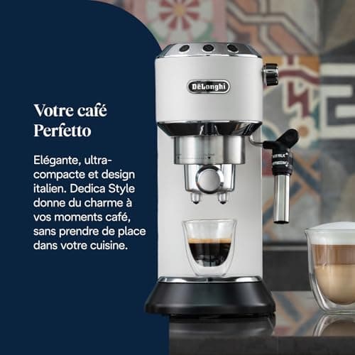 De'Longhi Dedica Style EC685.W, Stainless Steel Pump Coffee Machine for Ground Coffee or Pods, Espresso and Cappuccino Machine, 1.3L Tank, Anti-Drip System, White - Image 3