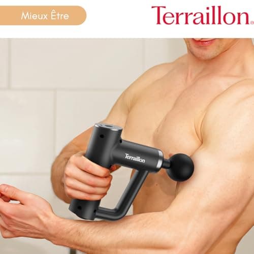 TERRAILLON - FITNESS MASSAGER - Multi-zone muscle massage gun, 6 massage speeds 1800-3200 RPM, Relieves and relaxes muscles, muscle recovery, 4 tips, USB-C. - Image 6