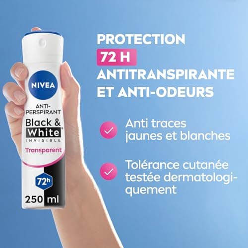 NIVEA Déodorant Spray Black & White Invisible (1 x 250 ml), déodorant femme anti-traces blanches et jaunes, anti-transpirant anti odeur & humidité, protection efficace 72 h, sans alcool - Image 3