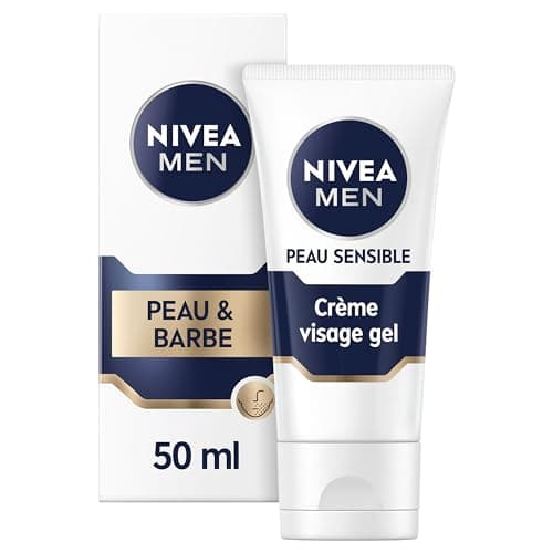NIVEA MEN Crème Visage Gel Peau & Barbe pour peaux sensibles (1 x 50 ml), crème visage hydratante homme 0% alcool, soin barbe homme apaisant à la peau sensible et irritée - Image 2
