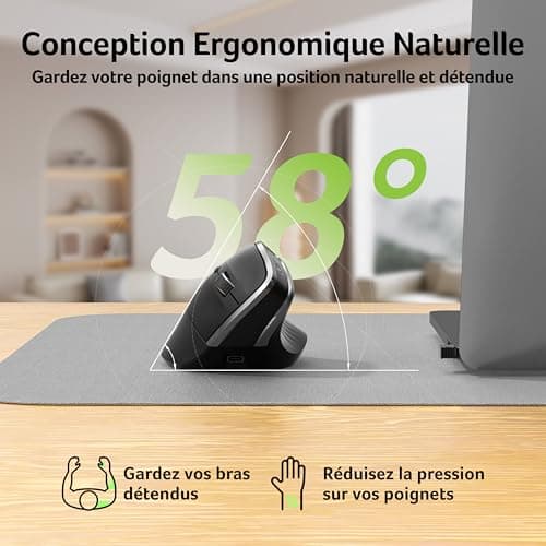 acer Ergonomic Wireless Mouse, 2.4 GHz Rechargeable Mouse, Vertical Mouse 1600PPP, 6 Buttons, Computer Mouse with USB Receiver for PC, iMac, Desktop - Image 3