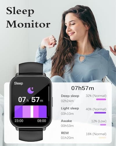 RUIMEN Montre Connectée Homme Femme avec Appel Bluetooth Smartwatch avec Podometre Cardiofrequencemetre Oxymetre Montre Sport pour iPhone Android Etanche IP68 Notification Chronometre Meteo Noir - Image 7