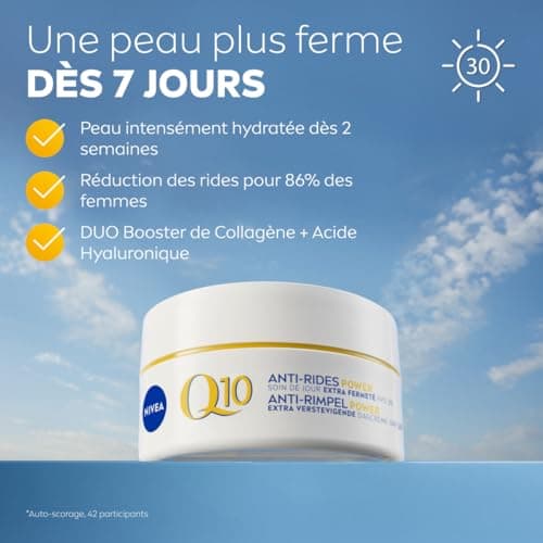 NIVEA Q10 Power Soin de Jour FPS30 (1x50 ml), crème anti rides au Q10 Pur & Acide Hyaluronique, crème anti-âge booster de collagène, soin visage extra fermeté tous types de peaux - Image 4