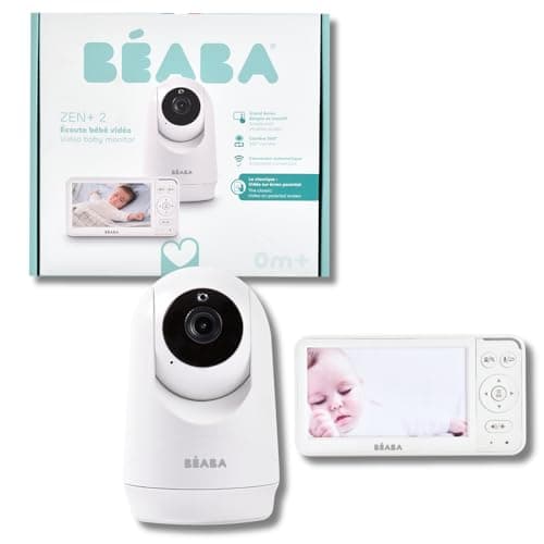BÉABA, Zen Plus 2 Babyphone Camera – 360° Rotatable Camera, 5 Inch HD Display, Night Vision, Walkie-Talkie, Thermometer, 8 Lullabies, 300 m Range, 20 Hour Battery Life, 4 Connectable Cameras, White - Image 2