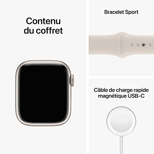 2022 Apple Watch Series 8 GPS, Boîtier en aluminium Lumière stellaire de 41 mm, Bracelet Sport Lumière stellaire - Regular - Image 7