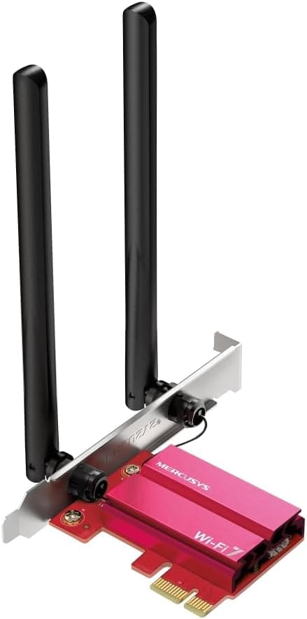 TP-Link Mercusys TP-Link WiFi 7 PCIe WiFi Card BE6500 MA37BE, Tri-Band (6GHz/5GHz/2.4GHz), Bluetooth 5.4 and 2 Multi-Directional Antennas, WPA3, MU-MIMO, OFDMA, Fixed PC WiFi Card, Windows 11