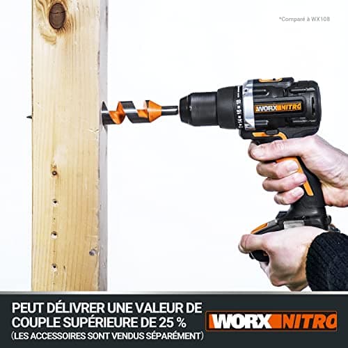 WORX Perceuse Visseuse sans Fil Brushless 20V WX102, Compacte et légère, Couple 60Nm, Mandrin 13mm, 2 vitesses, Lumière LED, Vissage et Dévissage, Livrée avec 2 Batteries 2Ah et Chargeur rapide - Image 7