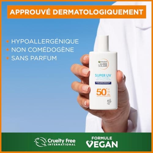 GARNIER Ambre Solaire - Protective Face Fluid - High Sun Protection - SPF 50+ - Protects from Long UVA, UVB & UVA - Anti-Spots & Pollution - Hyaluronic Acid - Sensitive Skin - 40 ml - Image 8