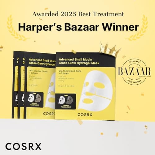 COSRX Advanced Snail Mucin Glass Glow Hydrogel Mask 3 Pieces, Collagen Mask, Travel Essentials, Small Gifts - Image 4