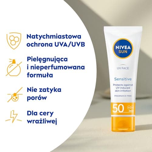 NIVEA SUN Crème Visage Sensitive Crème Solaire pour Peau Sensible SPF50, 50ml - Image 4