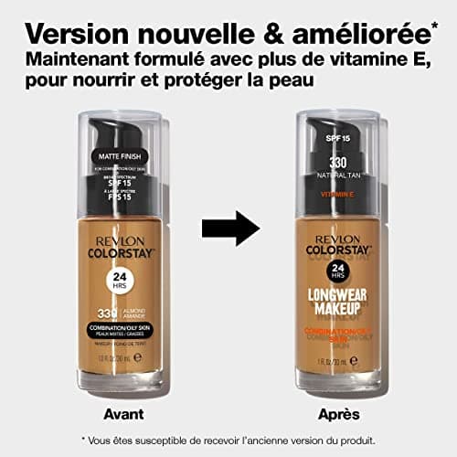 Revlon ColorStay - Fond de teint Longue Tenue 24H - Maquillage Teint et Soin Peaux Mixtes à Grasses - Formule Nourrissante et Protectrice à Base de Vitamine E - SPF 15-30 ml - N180 Sand Beige - Image 4