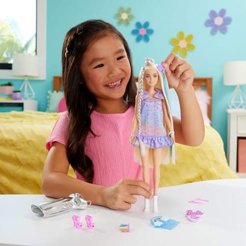 Barbie Fun & Fancy Doll with Accessories, Blonde Doll with Extra Long Hair and 2 Outfits, Including Metallic Silver Dress, and Hair Extension, JCT72 - Image 3