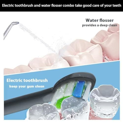 Oral Cleaning Kit 2-1 Oral Flosser and Electric Toothbrush, Toothbrush and Flosser for Cleaning Gums and Gum Health (Black) - Image 7