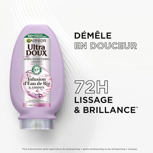 Garnier Ultra Doux - Après-Shampooing Lissant Douceur & Brillance à l'Infusion d'Eau de Riz - Cheveux Rebelles et Indisciplinés - 200 ml - Image 4