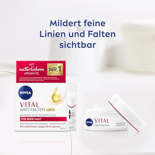 NIVEA VITAL Soin de jour anti-rides Intensiv Plus SPF 15, soin du visage pour peaux matures à l'huile d'argan naturelle et au calcium, crème de jour avec SPF pour une hydratation intense (50 ml) - Image 5