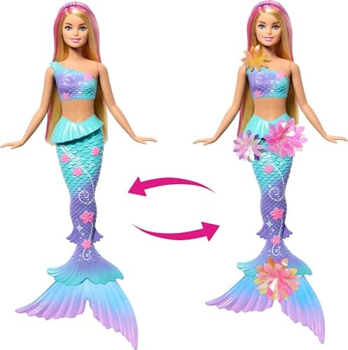 Barbie Barbie Mermaid Magic Flower Blonde Doll with Surprise Blooming Flowers, Gradient Tails, Beaded Headband and Long Blonde Hair with Pink Highlights - Image 5