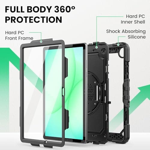 SEYMAC Case for Samsung Galaxy Tab A11+ Plus 2025/A9+ Plus 11 Inch 2025/2023, Shockproof Protection for Samsung A11+ Tablet with Screen Protector, 360° Rotating Hand Strap and Stand, Black - Image 7