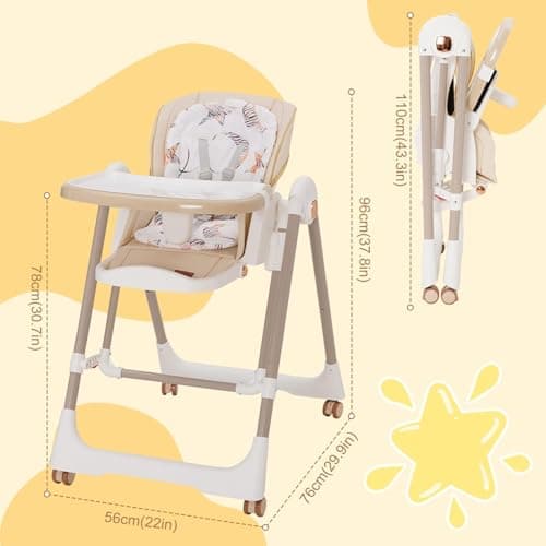 5 en 1 chaise haute bébé evolutive, pliable chaises hautes enfant,transats et balancelles transat haut inclinable bébé confort chaise reglable hauteur,highchair Baby Portable Foldable high - Image 3