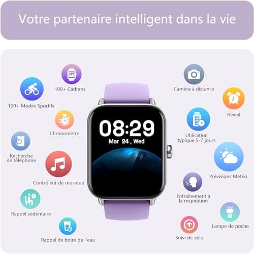 Women's Smart Watch for Samsung, iPhone, Android, 1.8 Inch Women's Smart Watch with Bluetooth Call, AI Voice, Built-in Alexa, Smartwatch Monitor SpO2, Sleep, Pedometer, Calories, IP68-Purple - Image 8