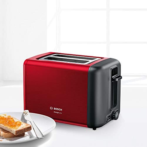 Bosch TAT3P424DE DesignLine Compact Toaster, Defrost/Reheat Function, Pop-up Bakery Warmer, Automatic Shut-off, 970 W, Red - Image 4